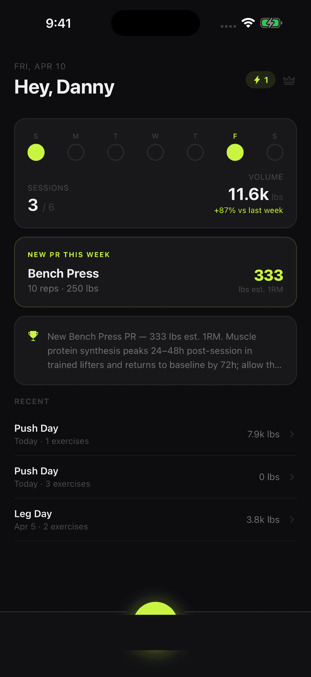 OVERLOAD app — home screen